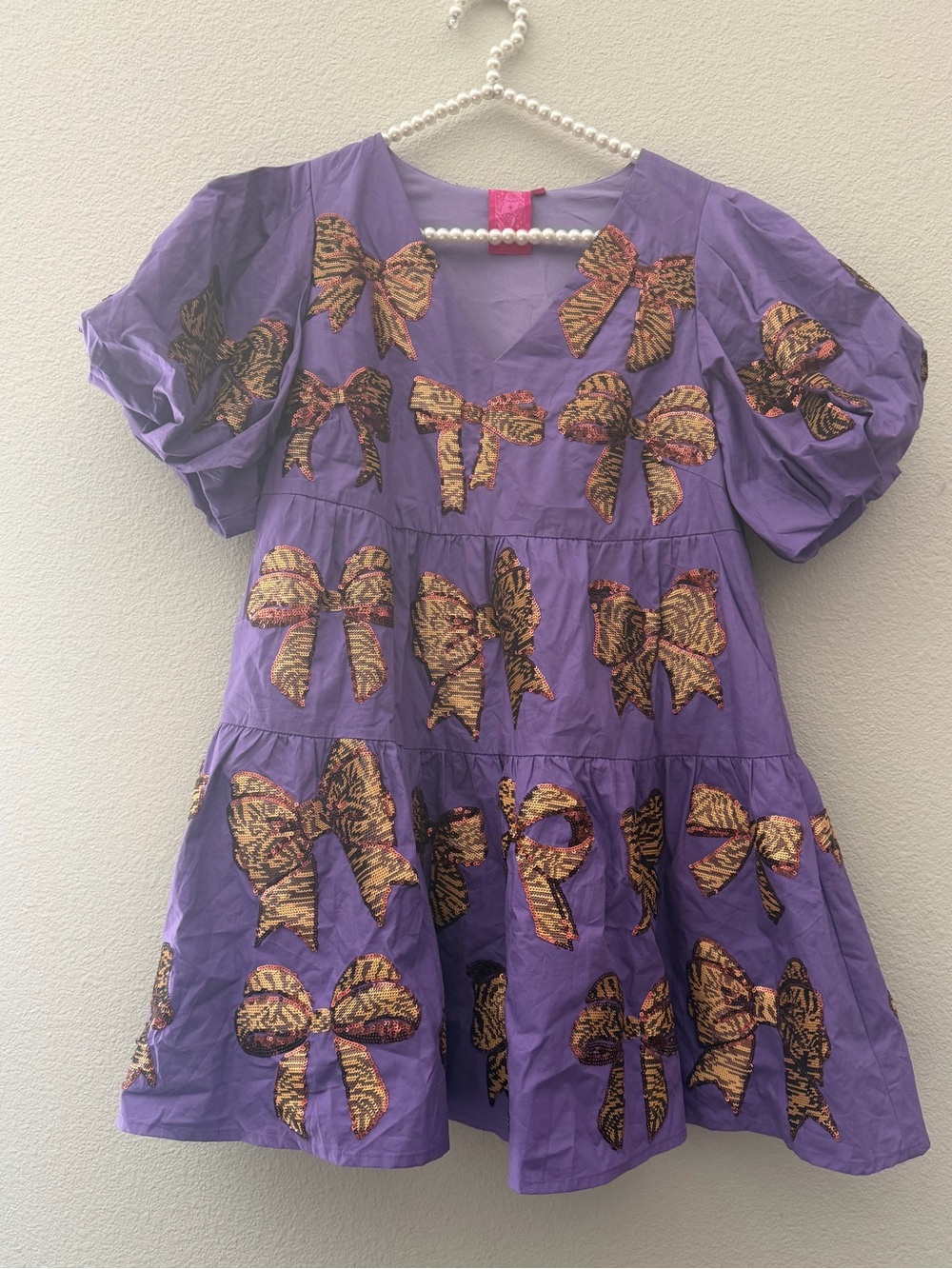 BRAND NEW • QUEEN OF SPARKLES • QOS • TIGER STRIPE BOW DRESS • XS • LSU •CLEMSON